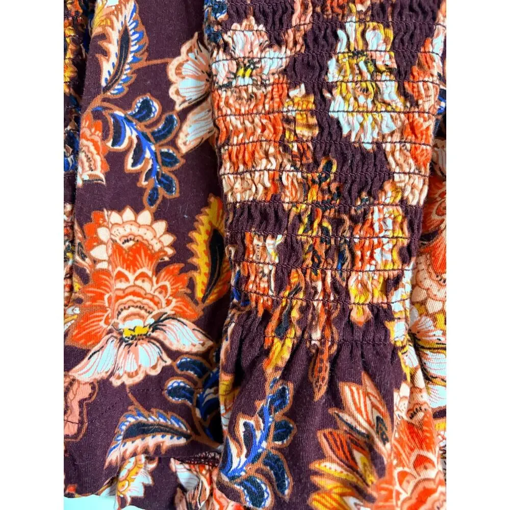 Old Navy Long Sleeve Printed Jersey Knit Smocked Top Girls M(8) Fall Boho Retro